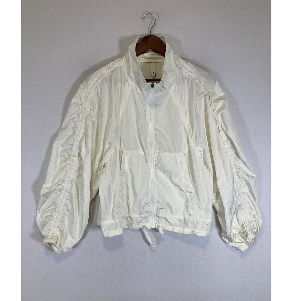 Balletcore Love Tree Women Large Cream Ruched Sleeve Full Zip Windbreaker Jacket